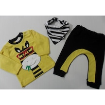 Beyzababykids Mevsimlik Zebralı 3-12 Ay 3Lü Erkek Bebek Ikili Alt Üst Takım Sarı