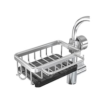 Xurunkeji Süngerlik Musluk Üstü Mutfak Lavabo Düzenleyici, Uzay Alüminyum Çıkarılabilir Askılı Musluk Gider Rafı Kancalı Gümüş Gümüş