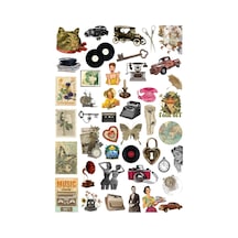 44'lü Vintage Fairycore Retro Sticker Seti - Etiket Seti Scrapbook Bullet Journal Çok Renkli