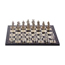Gifthome 4108 Metal İspanyol Satranç Takımı Orta Boy Parlak Ceviz Tahtası, 37x37x1.2 Cm Sku: Smg8690010227713