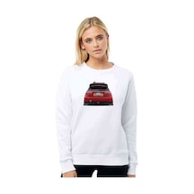 Modifiyelı Subaru Baskılı Beyaz Kadın Sweatshirt
