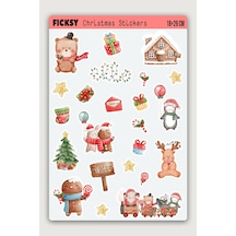 Sevimli Hayvanlar Yılbaşı Yeni Yıl Temalı Sticker Seti - 23 Adet Etiket Çıkartma Diğer