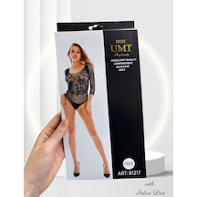 Intive Lingerie Intive Kolları Ve Göbeği Çizgili Transparan Göğsü Dantel Görünüml Siyah