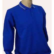 Sweatshirt 2 İplik Mavi Biyeli Polo Yaka Uzun Kol