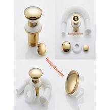 Pop Up Sifon Taşma Delikli Porselen Kafa Gold Renk Sifon Ve Gold Renk Lavabo Yüzüğü Lavabo Sifonu