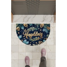 Rugmood Modern Dijital Paspas Kozalaklı Çiçek Hoşgeldiniz Kapı Önü Paspası Çok Renkli
