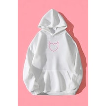 Uyguntarz Kalp Baskılı Unisex Oversize Sweatshirt beyaz