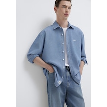 Mavi - Mvjns Nakışlı Mavi Gömlek 0211885-18790 Mavi