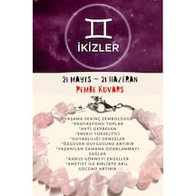 Gümüştel El Sanatları Sertifikalı Burç Taşı Ikizler Burcu Pembe Kuvars Taşı Bileklik Pembe