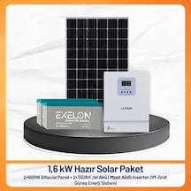 1.6 Kw Hazır Solar Paket 2x600w Bifacial Panel + 150ah Jel Akü + Mppt Akıllı Inverter Off-grid Güneş Enerji Sistemi
