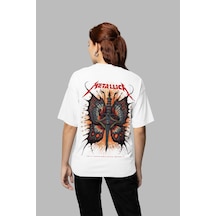 Sevbano Metallica Rock Metal Unisex Oversize Müzik Grubu Tişört Beyaz