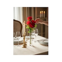 Premium 4 Kafalı Kadife Gül Buketi 60cm - Dekoratif Yapay Çiçek Kırmızı - 909538484 Kırmızı