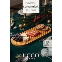 Doğal Bambu Sunumluk - 40x16x1,5cm Kahve, Tatlı & Peynir Sunumluk Oval Oluklu Servis Tabağı