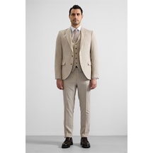Süvari Bej Slim Sivri Yaka 6 Drop Yelekli Takım Elbise Tk1001100175-bj3 Bej