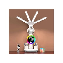 Çok Fonksiyoklu Masa Lambası Rgb Led Işıklı Saat Takvim Derece Vantilatör Kalemlik