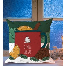BK Gift Kişiye Özel İsimli Yılbaşı Tasarımlı Beyaz Yastık-2