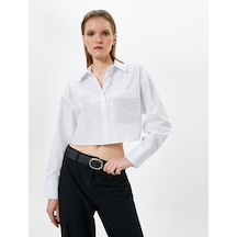 Koton Crop Uzun Kollu Gömlek Cep Detaylı Düğmeli Pamuklu Beyaz 4sak60229pw 4SAK60229PW000 Beyaz