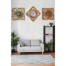 Allah C.c Hz.muhammed S.a.v Lafzı Ve Polyester Manevi Duvar Saati - Altın