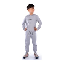 Mnk Baby & Kids Adventure Nakış Kanguru Cepli Kapüşonlu Çocuk Eşofman Mnk10072 Açık Gri
