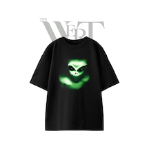 Thewert Green Alien 1 Tasarım Baskılı Ünisex Siyah Oversize T-shirt