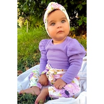 Babymod Çiçek Deseenli Bandanalı Pamuklu 3'lü Kız Bebek Takım 001