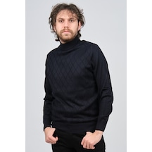 Pave Erkek Yarım Balıkçı Baklava Desenli Yün Kazak 4537220 Lacive Lacivert