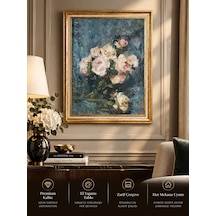 Gold Vintage Çerçeveli Duvar Tablosu 60x80 cm Klasik Gül Buketi Salon Dekoru