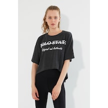 Kadın Baskılı Oversize T-shirt Antrasit