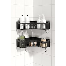 Banyor Yapışkanlı Banyo Köşeliği Rafı, 2'li Banyo Düzenleyici, Duvar Duş Rafı Banyo Köşe Şampua Siyah