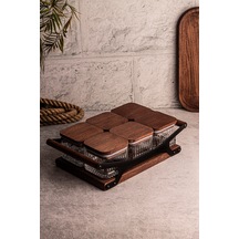 Snippy Grade Bella Kare 6'lı Ahşap Tepsili Cam Kahvaltılık Ahşap - Şeffaf