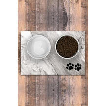 Evaşk Vinil Kaymaz Tabanlı Keçe Baskılı Evcil Hayvan Pet Mama  Paspası 40x60 Renk BEYAZ PM0140B