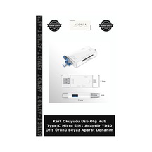 Kart Okuyucu Usb Otg Hub Type-c Micro 6ın1 Adaptör Yd40 Ofis Ürünü Beyaz Aparat Donanım