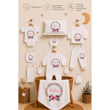 Pia Baby Kız Bebek Hastane Çıkışı 11'li Yenidoğan Set %100 Pamuk İsme Özel Organik Baskılı 2063113x Ekru
