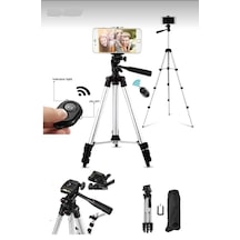 Tripod Profesyonel Fotoğraf Video Çekimi Kumandalı Telefon Tutucu Işıklı Ledli Gri