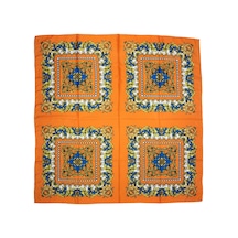 Tikitonki Etnik Çiçek Desenli Çok Parçalı Saten Oranj Eşarp Oranj Oranj