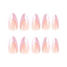 Pembe French Simli Badem Takma Tırnak Seti 24 Adet