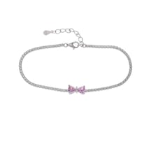 Fiyonk Model Pembe Zirkon Taşlı 925 Ayar Gümüş İnce Suyolu Kadın Bileklik Gümüş