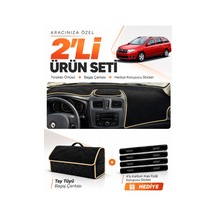 Dacia Logan Mcv 2012-2021 Uyumlu Torpido Örtüsü + Tay Tüyü Bagaj Çantası + Sticker - Siyah Bej