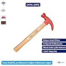 Çatal Çekiç Ahşap Saplı Dövme Çelik Çatal Ağızlı Yuvarlak Darbe Yüzeyli Çekiç