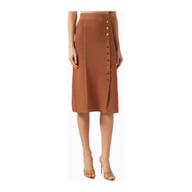 Elisabetta Franchi Triko Jewel Button Detaylı, Sofistike Midi Etek Kahverengi
