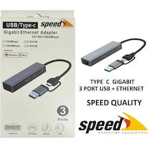Speed Sp-uet01 Usb3.0/type-c 3 Port Usb 3.0 Çoklayıcı Gıgabıt Ethernet Dönüştürücü