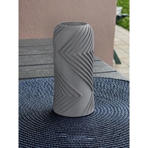 Bezos 3d Baskı Vector Vazo - Geometrik Çizgili Dekoratif Vazo-gri Dlra