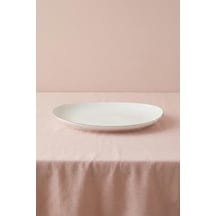 Ceyda Platin Kenarlı Porselen Kayık Tabak 25 Cm Ekru