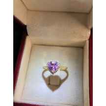 Vog Swarovski Taşlı Pembe Renkli Kalpli 925 Ayar Gümüş Sevgiliye,anneye,arkadaşa Yüzük Sarı