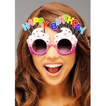 Happy Birthday Yazılı Pembe Fuşya Renk Parti Gözlüğü 12x7 Cm Çok Renkli