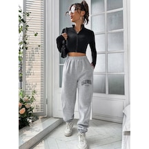 Unisex Rahat Kalıp California Baskılı Paçası Lastikli Eşofman Alt Gri