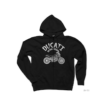 Ducati Retro Design Siyah Fermuarlı Kapşonlu Sweatshirt Siyah