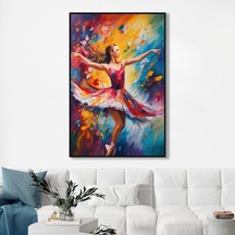 Yağlı Boya Dokulu Tablo Modern Renkli Balerin Gümüş Çerçeveli U05002-178954