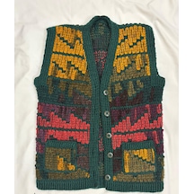 Özgürhandmade Kadın El Örgüsü Yelek Haki Yeşil