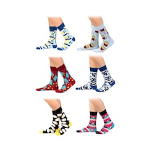 Ozzy Socks Erkek Organik Pamuklu Dikişsiz Desenli Çorap 6'lı Çok Renkli